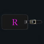 Monogram Template Cute Initial Name Black Hot Pink Luggage Tag<br><div class="desc">Monogrammed initial and also personal details like name,  address,  phone number and email all of which you can edit. Designed with simple,  elegant and trendy black and hot pink background,  you can change the colour if you wish.</div>