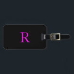Monogram Template Cute Initial Name Black Hot Pink Luggage Tag<br><div class="desc">Monogrammed initial and also personal details like name,  address,  phone number and email all of which you can edit. Designed with simple,  elegant and trendy black and hot pink background,  you can change the colour if you wish.</div>