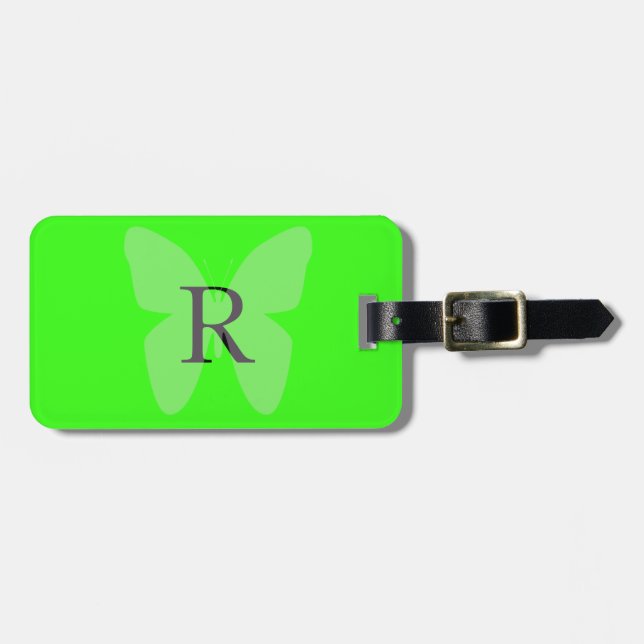 Monogram Template Cute Initials Green Butterfly Luggage Tag (Front Horizontal)