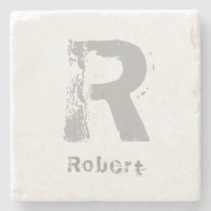 Monogram Template Elegant Design Letter Marble Top Stone Coaster