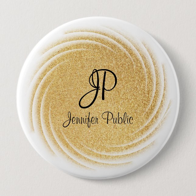 Monogram Template Elegant Faux Gold Glitter Look 10 Cm Round Badge (Front)