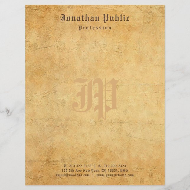 Monogram Template Elegant Vintage Handwritten Custom Letterhead (Front)