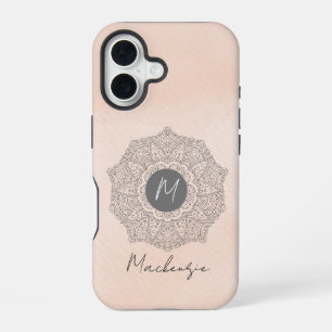 Monogram Template Name Modern Mandala Blush Pink iPhone 16 Case