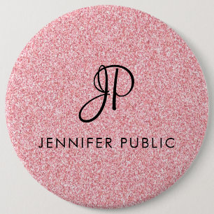 Monogram Template Rose Gold Glitter Look Elegant 6 Cm Round Badge