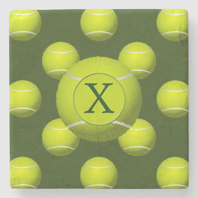 Monogram Tennis Balls Sports pattern, Stone Coaster (Front)