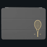 Monogram Tennis Modern Gold Grey Personalised iPad Air Cover<br><div class="desc">Modern and Chic,  this iPad cover featuring a gold tennis racquet and a modern monogram on a dark grey background makes a wonderful gift. **Note: The gold in this product is simulated. No gold foil will be used in the production of this product.</div>