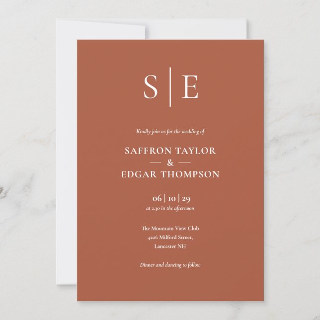 Monogram Terracotta All In One Wedding Invitation (Front)