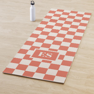 Monogram Terracotta Cream Checkered Pattern Yoga Mat