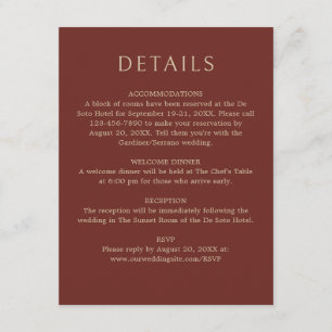 Monogram Terracotta Elegant Wedding Details Enclosure Card