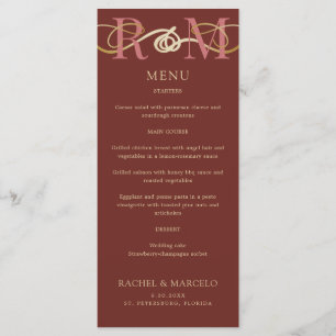 Monogram Terracotta Elegant Wedding Menu