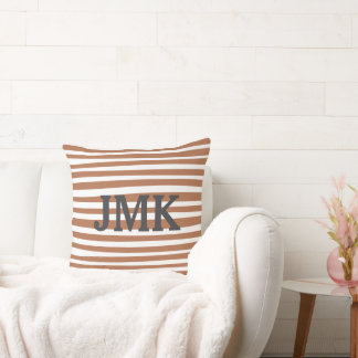 Monogram Terracotta Modern Stripes Minimalist Cushion
