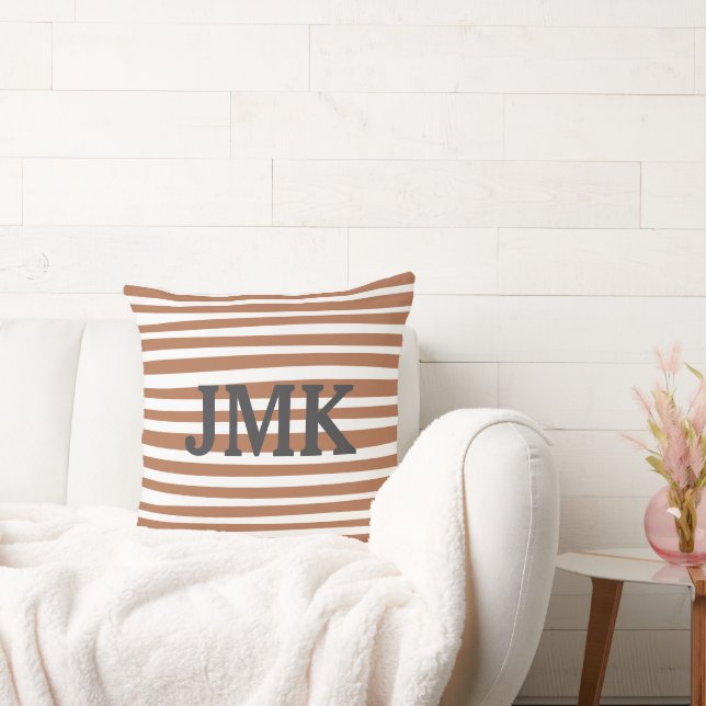 Monogram Terracotta Modern Stripes Minimalist  Cushion (Couch)