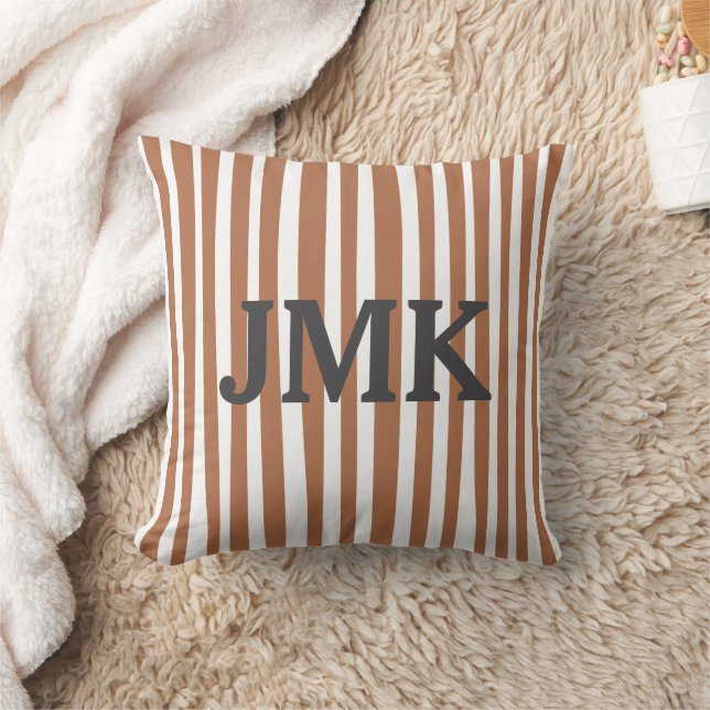 Monogram Terracotta Modern Stripes Minimalist  Cushion (Blanket)