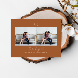 Monogram Terracotta Wedding Photo Thank You Postcard