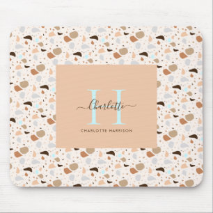 Monogram Terrazzo Earth Tones Modern Pattern Mouse Pad