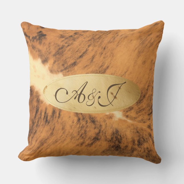 Monogram Texas Long Horn Animal Fur Print Chic Cushion (Front)