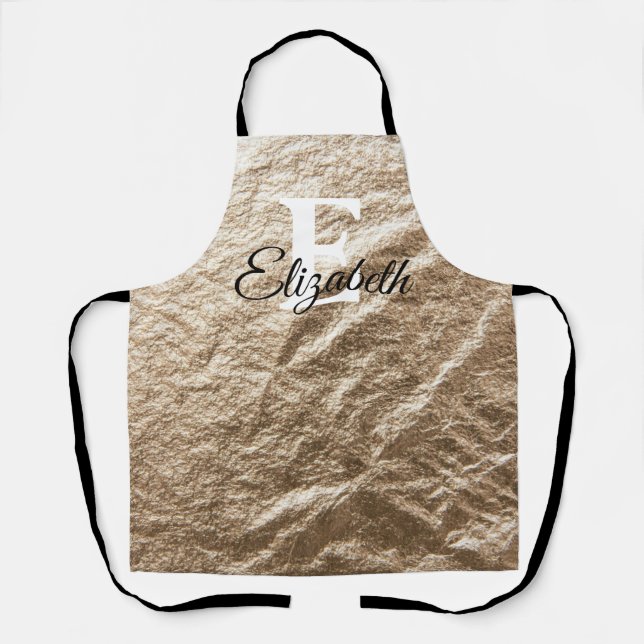 Monogram Text on gold crumpled paper background  Apron (Front)
