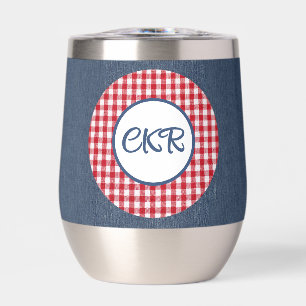 Monogram, Text Red Gingham Denim Stainless Steel