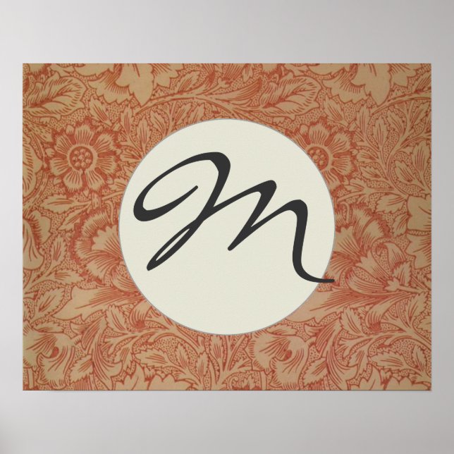 Monogram Textile Floral Pattern  Vintage Tapestry Poster (Front)