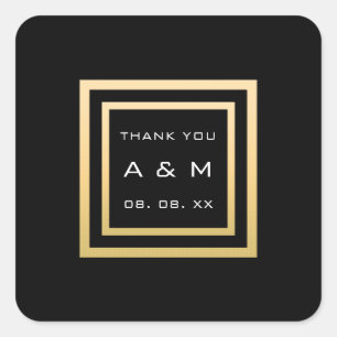 Monogram Thank Gold Frame Minimalism Date Wedding Square Sticker