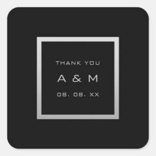 Monogram Thank Grey Frame Silver Wedding Grey Blac Square Sticker