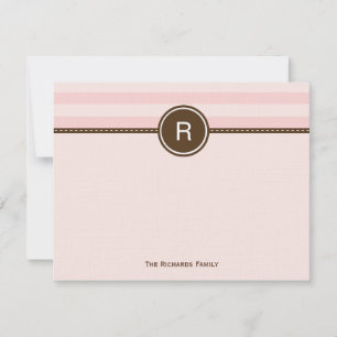 Monogram Thank You Card - Pink Stripes