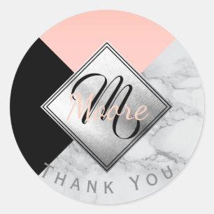Monogram Thank You in Abstract Design Classic Round Sticker