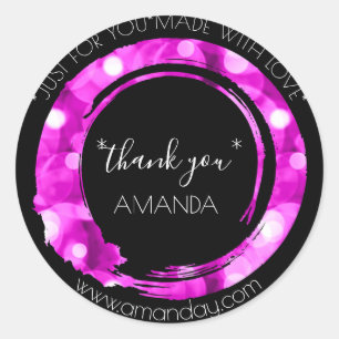 Monogram Thank You Web Boutique Modern Hot Pink Classic Round Sticker