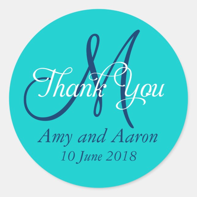 Monogram Thank You Wedding Favour Label (Front)