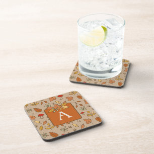 Monogram Thanksgiving Fall Leaves Coaster