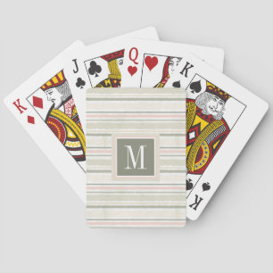 Monogram The Joy of White Watercolor Stripes Playing Cards