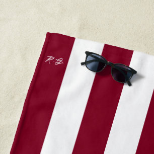 Monogram Thick Vertical Stripes Burgundy Striped  Beach Towel