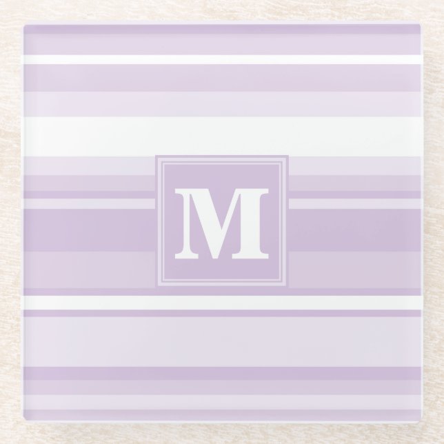 Monogram thistle purple stripes glass coaster (Front)