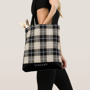 Monogram Thompson Camel Tartan Plaid Pattern Tote Bag