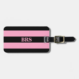Monogram Three Black Stripe on Carnation Pink Luggage Tag