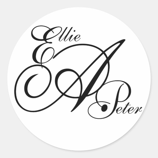 Monogram Three Letters & Names Wedding Sticker (Front)
