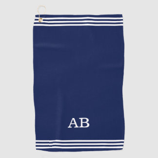 Monogram & Three Stripes on Navy Blue Golf Towel