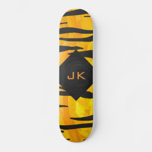 Monogram Tiger Black and Orange Print Pattern Skateboard
