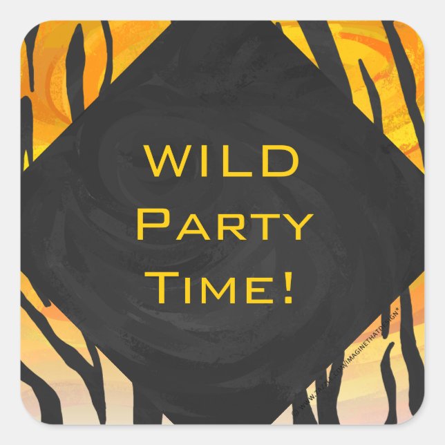 Monogram Tiger Black and Orange Print Pattern Square Sticker (Front)