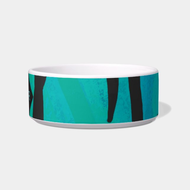 Monogram Tiger Black and Teal Print Pattern Bowl (Right)