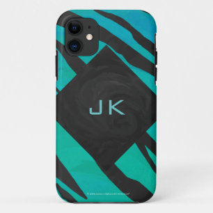 Monogram Tiger Black and Teal Print Pattern iPhone 11 Case