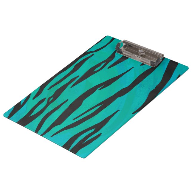Monogram Tiger Black and Teal Print Pattern Clipboard (Angled)