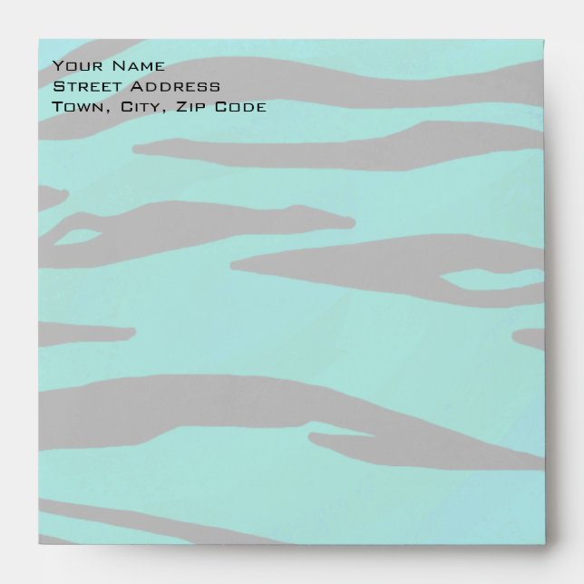 Monogram Tiger Black and Teal Print Pattern Envelope (Front)