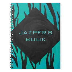 Monogram Tiger Black and Teal Print Pattern Spiral Notebook