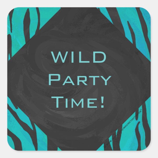 Monogram Tiger Black and Teal Print Pattern Square Sticker (Front)
