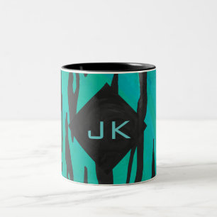 Monogram Tiger Black and Teal Print Pattern Two-Tone Coffee Mug