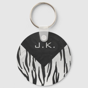 Monogram Tiger Black and White Print Key Ring