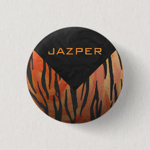 Monogram Tiger Hot Orange and Black Print Pattern 3 Cm Round Badge