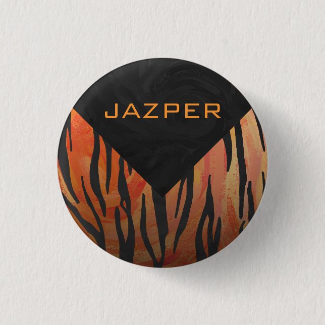 Monogram Tiger Hot Orange and Black Print Pattern 3 Cm Round Badge (Front)
