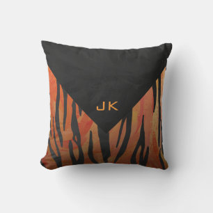 Monogram Tiger Hot Orange and Black Print Pattern Cushion